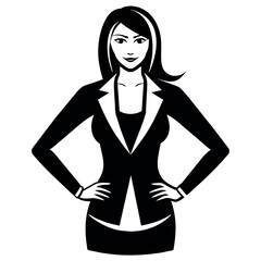 A business woman standing pose vector silhouette black color illustration