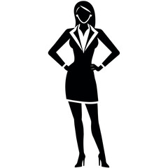 Fototapeta premium A business woman standing pose vector silhouette black color illustration