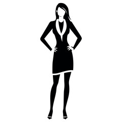 A business woman standing pose vector silhouette black color illustration