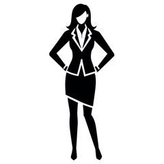 A business woman standing pose vector silhouette black color illustration