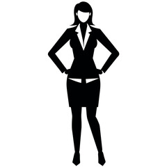 A business woman standing pose vector silhouette black color illustration