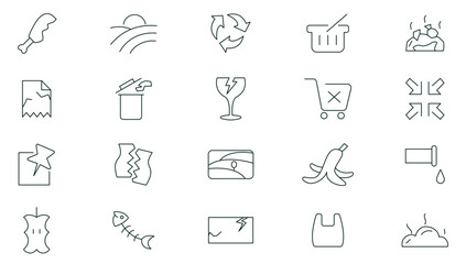 Waste and Recycle line icon set. Trash separation, waste sorting with further recycling outline icon collection. Trash, Plastic, Paper, Bottle, Can, Factory, Food, Pollution, recycling icon pack.