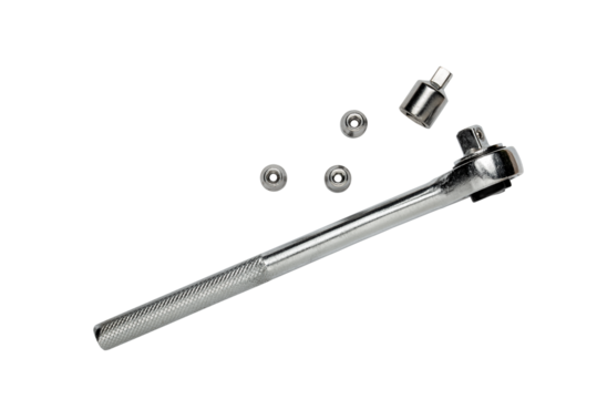 Multi purpose combination iron socket wrench, with accessories,  isolated on white background