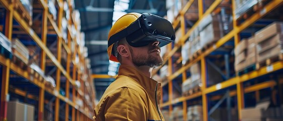 A blend of virtual reality and technology creating a unique aesthetic for warehouse management