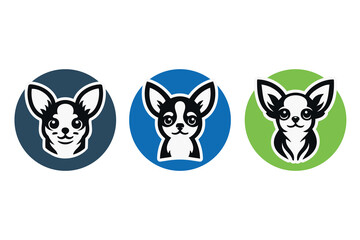 Fototapeta premium Dog logo template. Chihuahua dog silhouette head in round shape. Illustration icon design on vector white background. For brand, animal pet, t-shirt, dog club, pet shop, grooming, training, dog lover