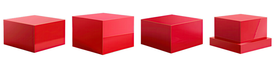 Fototapeta premium Set of Red Square Podium isolated on transparent png background collection set . Generative ai
