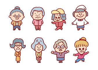 丸っこくてかわいい線画の高齢者