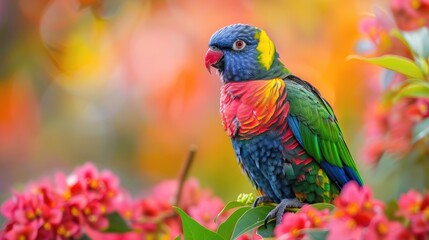 Vibrant Parrot A colorful parrot perches proudly against a vibrant backdrop, showcasing its captivating plumage.