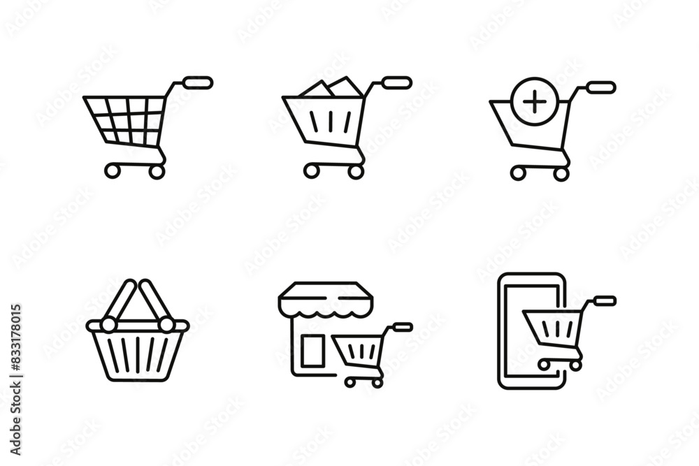 Canvas Prints set of shopping cart icons with black line style on a white background