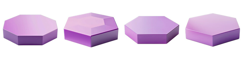 Set of Violet Hexagon Podium isolated on transparent png background collection set . Generative ai