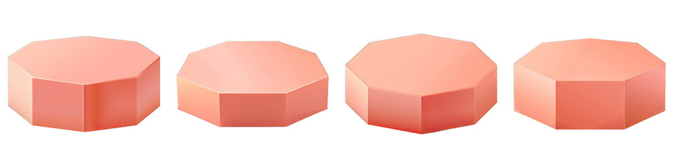 Fototapeta premium Set of Salmon Hexagon Podium isolated on transparent png background collection set . Generative ai