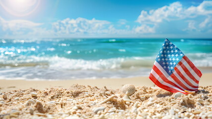 Naklejka premium Memorial day background on the sandy beach near ocean