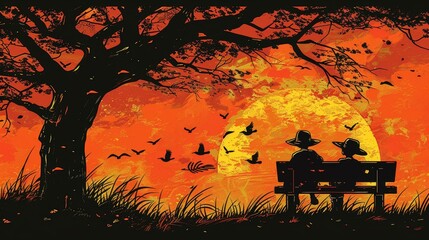 Vibrant and detailed artwork of an adorable woman and young boy bonding outdoors, exuding happiness and joy.