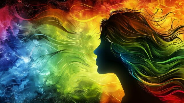 Vibrant artistic representation of flowing hair in the wind, detailed and dynamic, highresolution silhouette artwork.