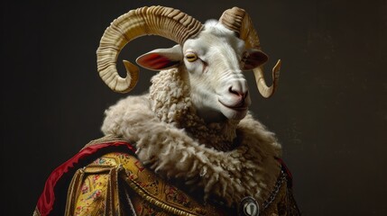 Created with Generative AI technology. portrait of a sheep in renaissance clothing