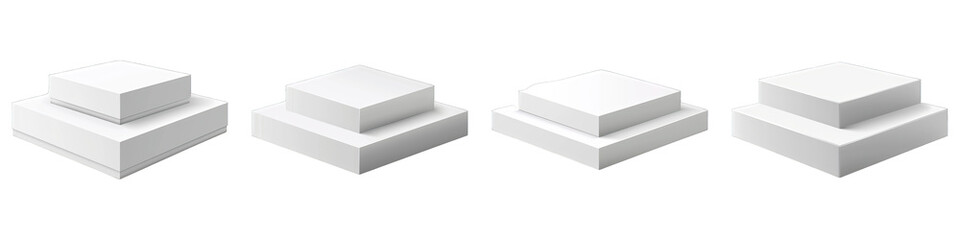 Fototapeta premium Set of White Square Podium isolated on transparent png background collection set . Generative ai
