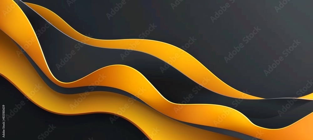 Poster Black background with yellow and orange gradient lines in the shape of waves, elegant curves