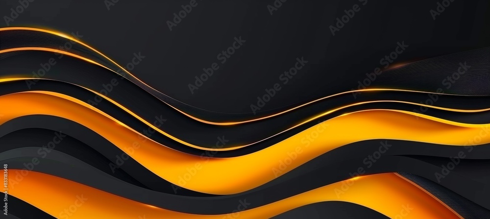Poster black background with yellow and orange gradient lines in the shape of waves, elegant curves