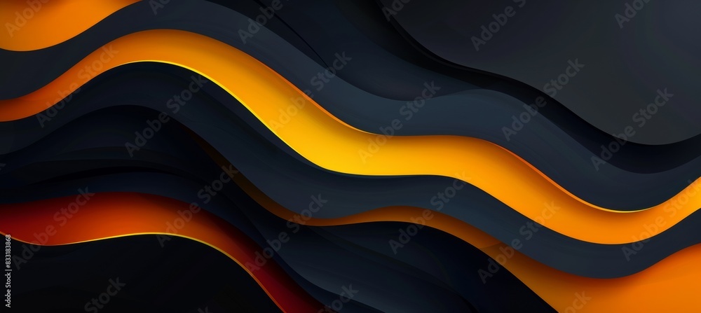 Poster black background with yellow and orange gradient lines in the shape of waves, elegant curves