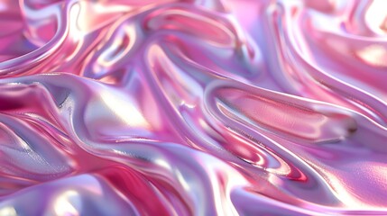 Obraz premium Pink 3d render of dark and pink silk displaying white iridescent holographic foil in style of pink abstract background