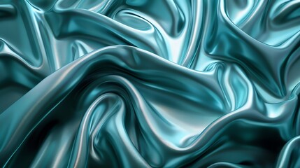 Obraz premium Teal 3d render of dark and teal silk displaying white iridescent holographic foil in style of teal abstract background