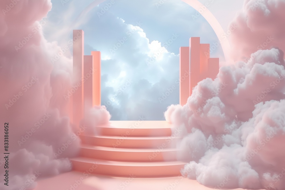 Poster 3d render of an abstract background with a cloud in the center and a blurred background