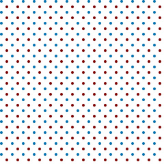 Simple abstract geometric seamless pattern Small blue and dark wine red, burgundy, brown polka dots on white background