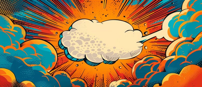 Design a superhero birthday invitation with a bold comic book explosion backdrop, highlighting space for party details in a vibrant speech bubble