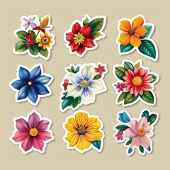Obraz premium Flower Stickers top view botanical theme cartoon drawing Split-complementary color scheme