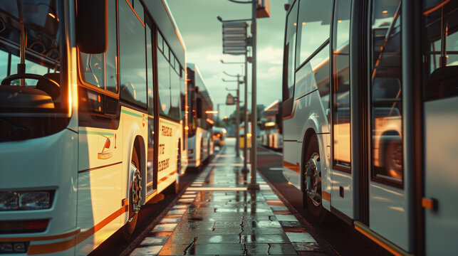 Bus et autocars stationn&eacute;s dans une gare routi&egrave;re