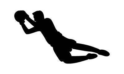 silhouette of goalkeeper catches the ball