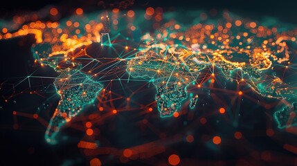Interconnected Global Supply Chain Network Visualization on Map | Logistics Management Concept with Global Flow of Goods and Data