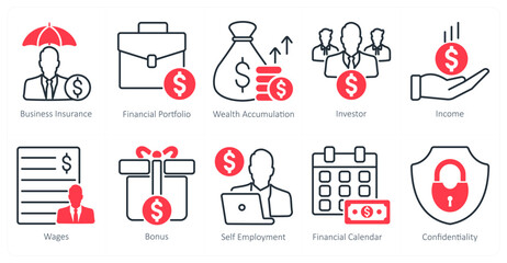 A set of 10 banking icons as business insurance, financial portfolio, wealth accumulation