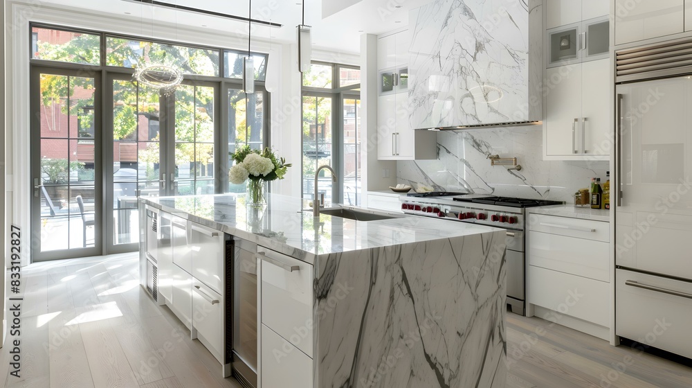 Wall mural kitchen white a marble pic