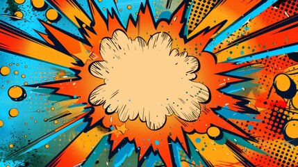 Comic book style explosion, superhero birthday invite, vibrant speech bubble for party details