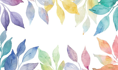 Watercolor rainbow leaves frame background