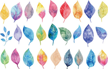 Set of watercolor colorful leaves clipart for design