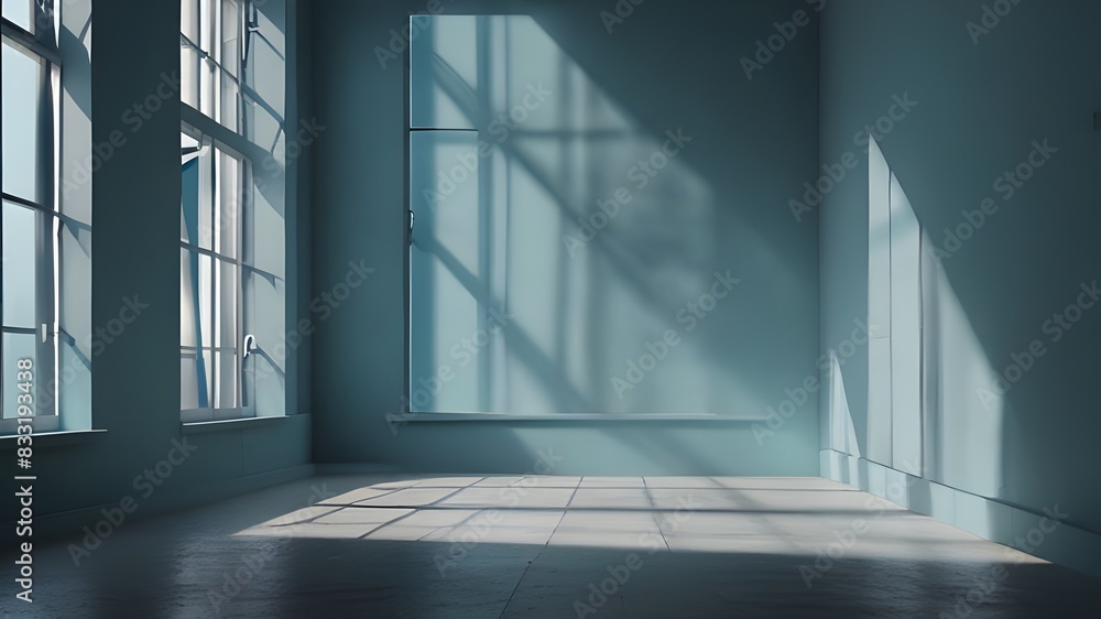 Aufkleber minimalistic abstract light blue background with shadow and light from windows, product presentation