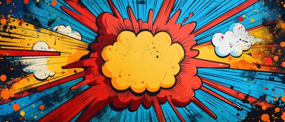 Comic book explosion backdrop, superhero birthday invitation, vibrant speech bubble for party details