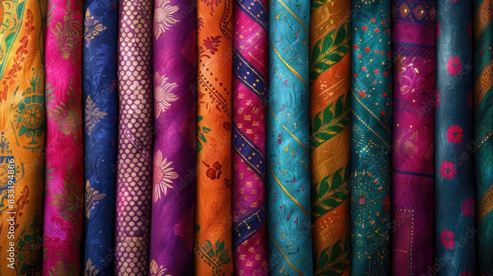 Poster colorful sari design patterns for textile printing mixing texture graphics and background elements