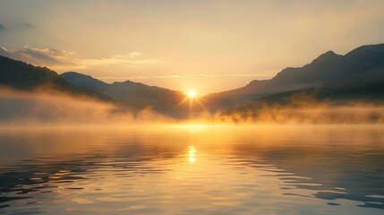Obraz premium dawn a misty lake image