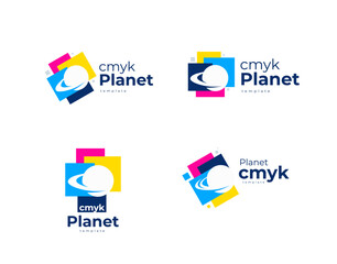 Set Logo Planet Сmyk Print theme. Template design vector. White background.