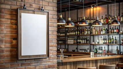 front mockup of very small vertical 2*3 poster without frame. hangs on the wall in the bar