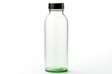 Clear Glass water bottle mockup with Black Cap