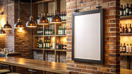 front mockup of very small vertical 2*3 poster without frame. hangs on the wall in the bar