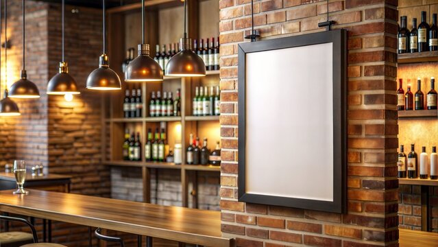 front mockup of very small vertical 2*3 poster without frame. hangs on the wall in the bar