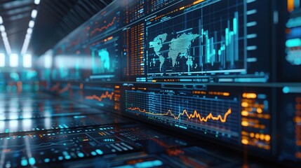 Finance technology displaying a blockchain transaction ledger on a monitor