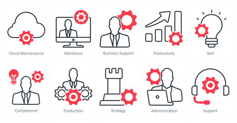 A set of 10 business and office icons as cloud maintenance, workforce, business support