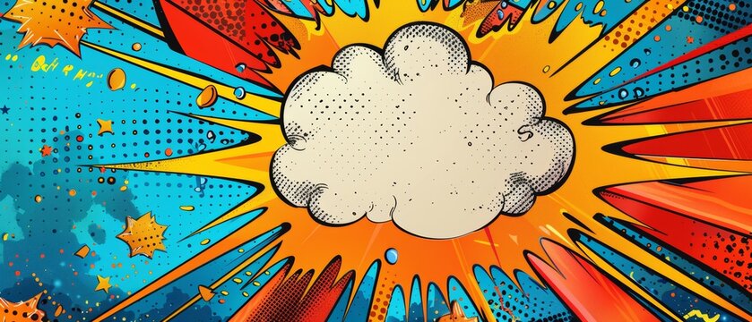 Birthday invite with superhero theme, comic book explosion backdrop, vibrant speech bubble for details
