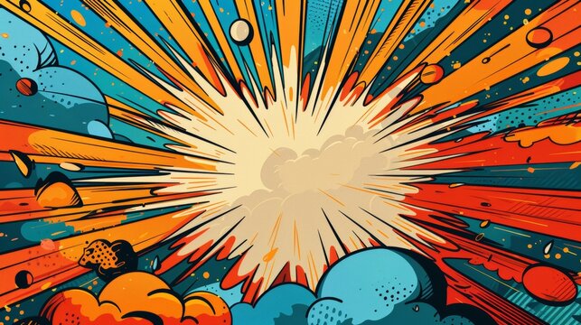 Birthday invitation design, superhero theme, comic book explosion backdrop, vibrant speech bubble for details - Powered by Adobe